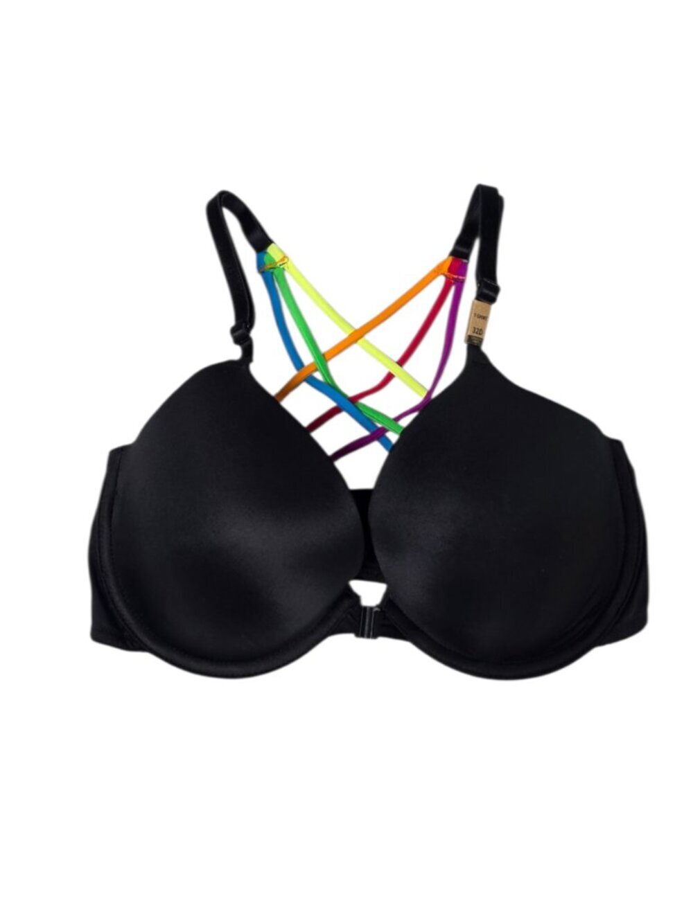 VS Love Pink Wear Everywhere Lightly Lined T-Shirt Bra, Front Close, Black, 32D
